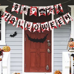 Halloween Party Paper Banner Garland Decoration Blood Handprint Skull Ghost Pumpkin Hanging Ornaments Haunted House Decor