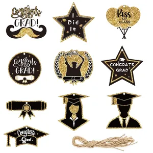 Etiquetas colgantes de graduación negro y dorado brillante para fiesta de gala 2024