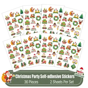 Lot de 36 autocollants de Noël en 2 feuilles avec motifs festifs du Père Noël et sapins.