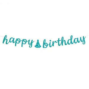 Bannière Happy Birthday pailletée sarcelle pour décorations
