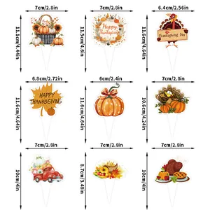 Detailed dimensions for Thanksgiving themed party cake toppers with various designs.