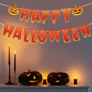 Halloween banner decoration with Happy Halloween letters and pumpkin icons