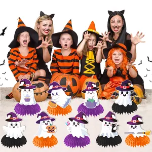 Neuf décorations de table fantômes Halloween en nid d'abeille pour fêtes festives
