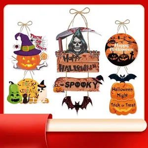 Halloween Party Hanging Decoration Pumpkin Witch Skeleton Door Sign Spooky Bat Ghost Haunted House Party Wall Ornaments