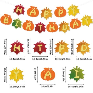 Thanksgiving happy birthday banner garland with pumpkin and maple leaf decorations