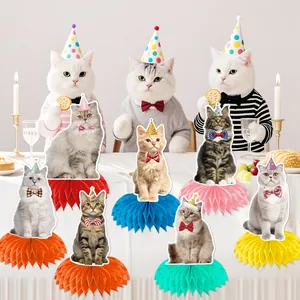 7-teilige süße Katzen-Geburtstagsparty-Waben-Tafelaufsätze für festliche Dekorationen