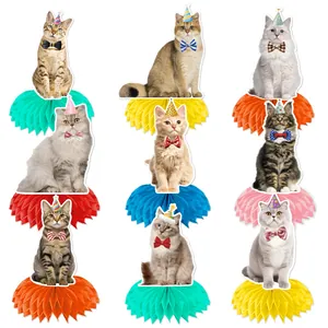 9er-Set realistische Katzen-Waben-Tischdekorationen für Haustier-Geburtstagspartys