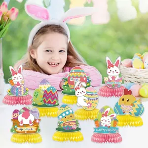 9pcs Easter honeycomb centerpieces with bunny and egg designs for party table decor
