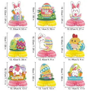 Set of 9 Easter honeycomb table centerpieces with bunny, egg, and chick designs