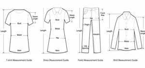 Detailed clothing measurement guide for women's shirts, dresses, and trousers