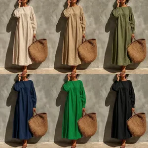 Elegant loose long sleeve maxi dress available in multiple colors for a casual vacation look
