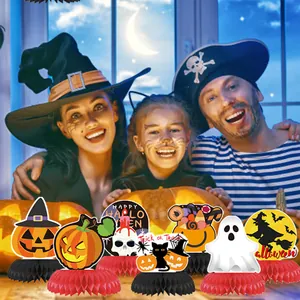 Centres de table d'Halloween en nid d'abeille avec citrouille, fantôme et sorcière décor