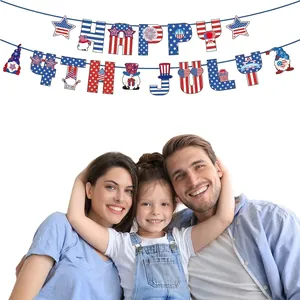 Striscione Giorno Indipendenza Bandiera USA Rosso Bianco Blu Gnomi Decorazione per 4 Luglio Forniture per Feste Patriottiche