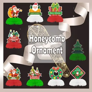 Christmas honeycomb centerpieces with Santa and tree motifs for festive party decor