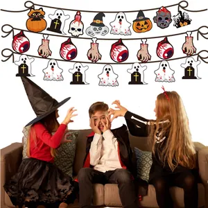 Guirnalda de pancartas de Halloween con fantasmas y calabazas para decoración de fiesta