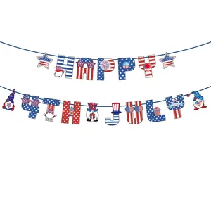 Striscione patriottico USA gnomi 'Happy 4th July' per decorazione festa indipendenza