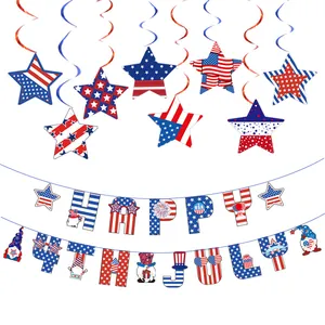 Festive 4th of July party decorations set with Happy 4th July banner and star swirls