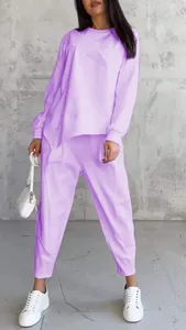 Women's lavender casual loose round neck sweatshirt and matching jogger pants set