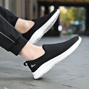 Men's breathable black mesh slip-on sneakers for outdoor walking and sports
