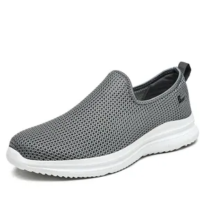 Breathable grey mesh slip-on athletic shoes for men and women