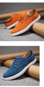 Baskets décontractées en daim pour hommes, lacées en orange et bleu très tendance