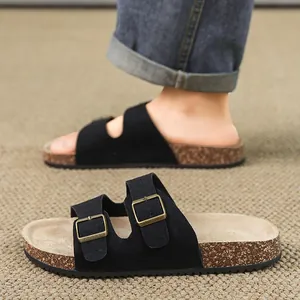 Ciabatte da Uomo Vintage Stile Birkenstock Doppia Fibbia in Metallo Sandali Casual Antiscivolo Traspiranti Intersuola in Sughero