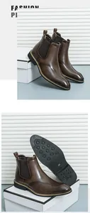 Detailansicht der braunen Leder-Chelsea-Boots für Herren mit spitzer Zehe und rutschfester Sohle