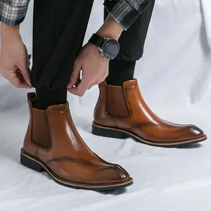 Herren Chelsea Boots Im Britischen Stil Kunstleder Spitz Zulaufend Slipper Formelle Schuhe Für Herbst Winter Casual Business Mode