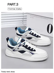 Stylish white and navy blue thick-soled platform sneakers for men with breathable leather details