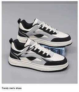 Side view of trendy thick-sole men's sneakers in white, black, and grey colors