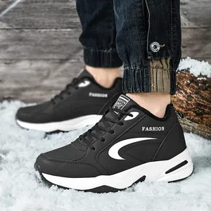 Scarpe Sportive Invernali da Uomo in Pelle Microfibra Foderate in Pelliccia Sintetica Platform Sneakers da Corsa Outdoor Antiscivolo