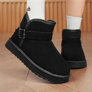 Warm black winter snow boots for couples featuring thickened velvet lining and buckle