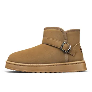 Classic camel outdoor snow boots with warm lining and decorative buckle strap