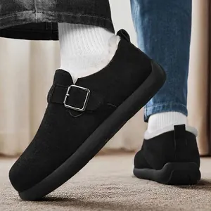 Men's winter thick-soled fleece-lined Birkenstock-style casual slip-on warm cotton shoes