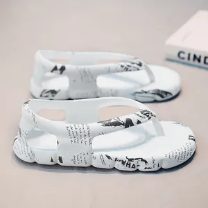 Herren Damen Casual Zehensandalen Sommer EVA Weiche Dicke Sohle Flip Flops Outdoor Strand Graffiti Druck Atmungsaktive Sandalen