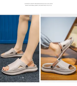 Gedetailleerd overzicht van deze trendy beige heren-EVA-sandalen met dikke zool