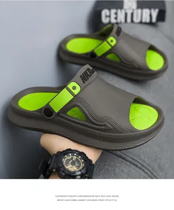 Modieuze heren EVA-slippers met dikke zool in grijs en neon groen voor de zomerse dag