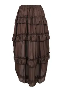 Detailed view of the layered ruffles and soft texture on this brown pleated tiered dance skirt.
