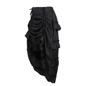 Victorian style gothic black high-low ruffled skirt with elegant ruched drawstring details