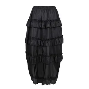 Elegant black tiered ruffled maxi skirt with elastic waist for summer dance and casual wear.