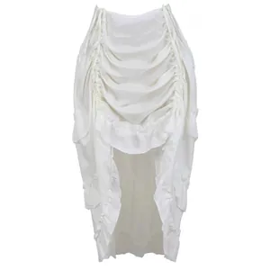 Elegant white ruched midi skirt with asymmetrical ruffled hem for summer boho style