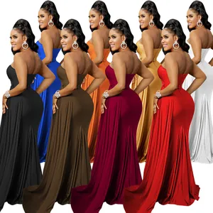 Elegante vestido largo palabra de honor ajustado disponible en ocho colores sólidos