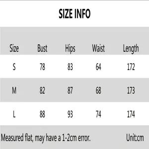 Comprehensive size chart for sleeveless slim fit bodycon maxi dress in cm unit