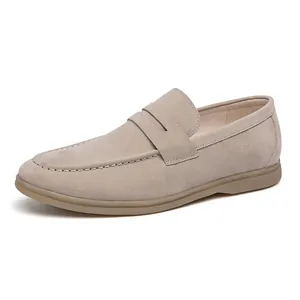 Premium men's beige suede loafers slip-on business casual shoes for summer style