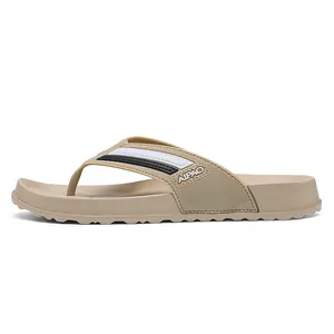 Men's casual khaki beach flip-flops with thick non-slip sole and AIPAO logo detail