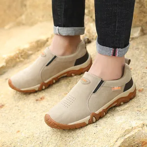 Chaussures de Course de Sport en Plein Air pour Hommes sans Lacets Baskets de Randonnée Antidérapantes Couleur Unie Semelle Épaisse