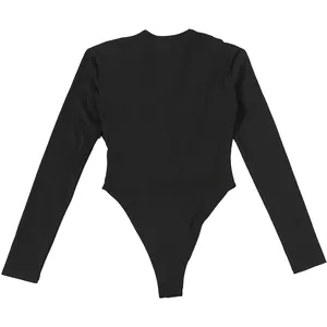 Elegante zwarte bodysuit met lange mouwen en hoog uitgesneden ontwerp in effen stof detail