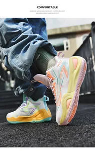 High-top basketball sneakers with thick soles and color-blocking design for men.