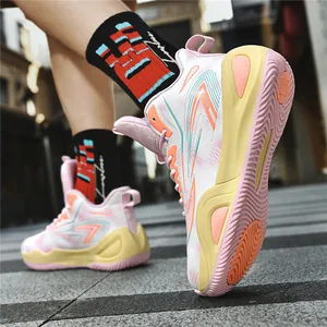 Fashionable high-top basketball shoes with color-block design and thick cushioning soles