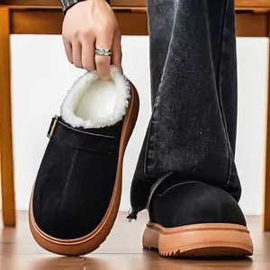 Warm men's platform Birkenstock-style clogs with thick fleece lining for winter wear